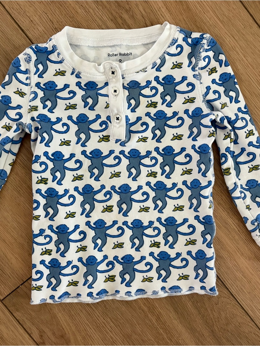 Roller Rabbit Blue and White Monkey Print Pajama Top